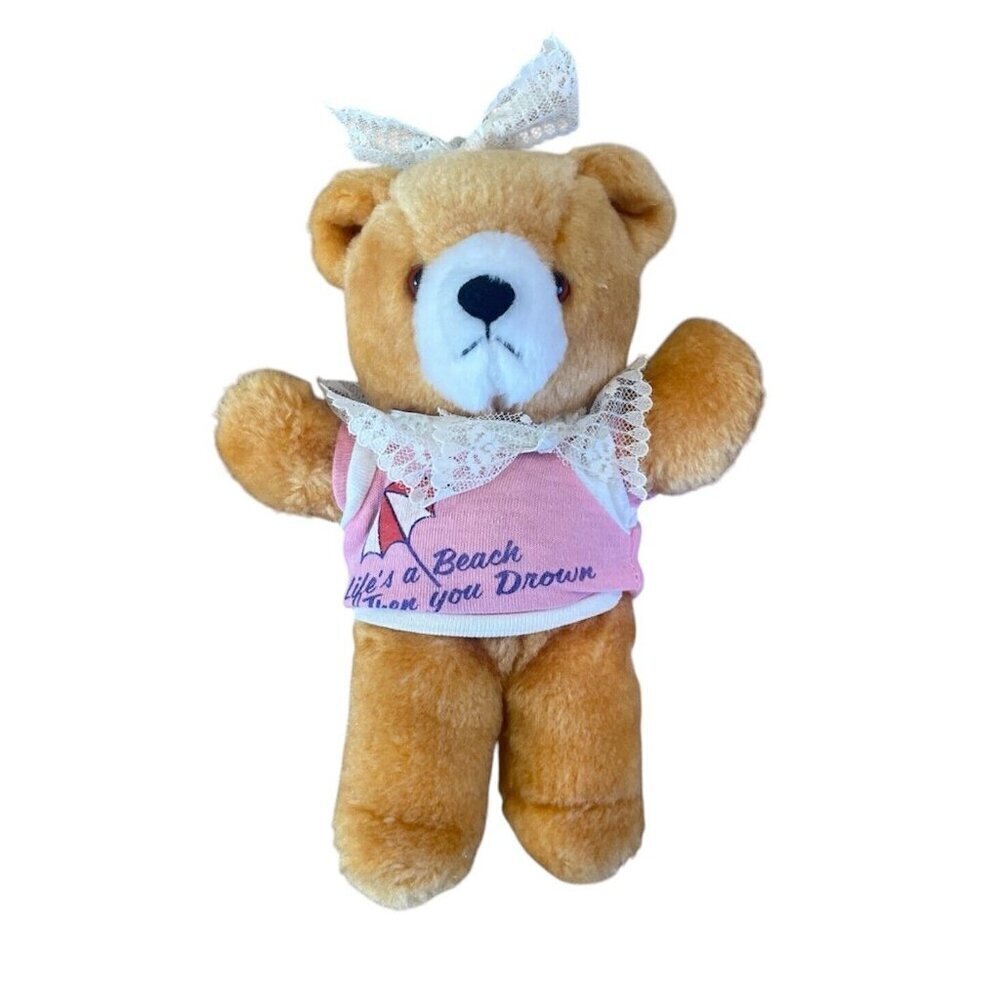 Vintage applause 1986 Orange Teddy Bear Plush Life’s A Beach Shirt Lace Bow